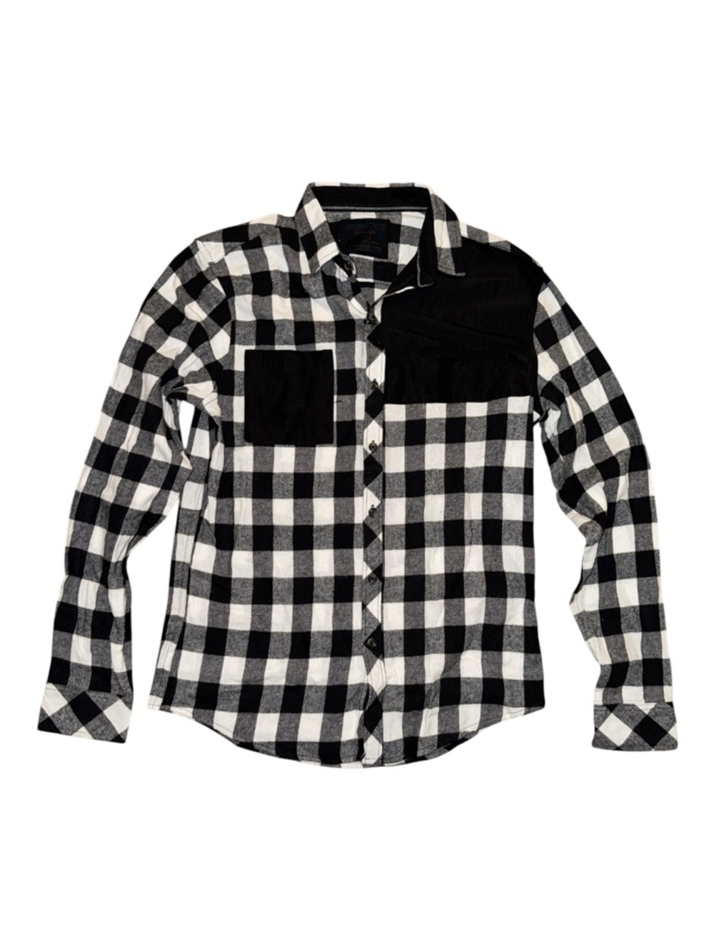 Black & White Plaid Men's Button-Up Shirt Nomad size Small